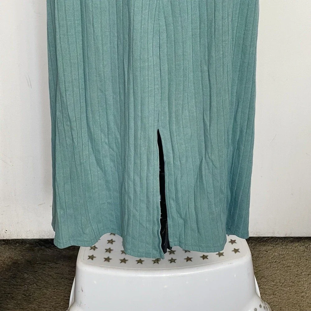 Y2K 90s Skirt Womens Long  Slit Ribbed Midi Sz Medium Baddie Knit Pencil Green
